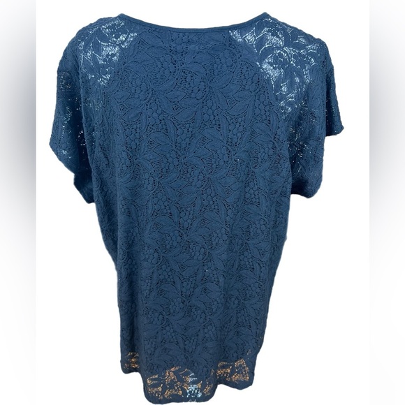 Womens Chaps 2X Black Lace Short Sleeve Pullover Lined - Picture 3 of 4